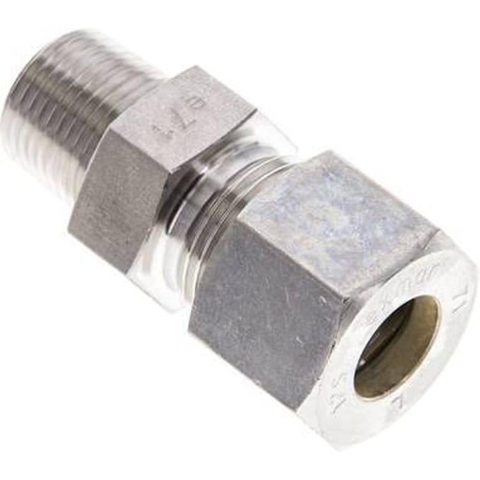3/8'' NPT Buitendraad x 12S RVS Rechte Knelfitting 630 Bar DIN 2353 - FL2S-MO-ST-038N-12-S