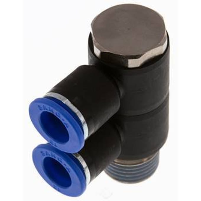 12mm x R1/2'' 2-way Manifold Messing/PA 66 Insteekfitting Buitendraad Draaibaar NBR
