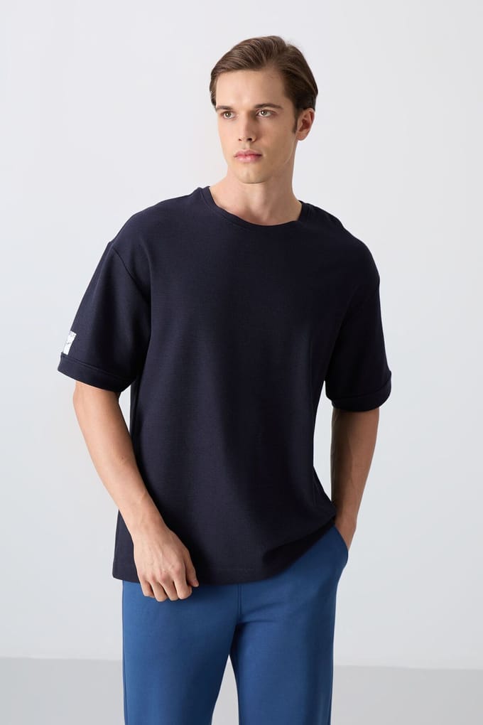 Heren Oversized Crew Neck T-Shirt Met Patch