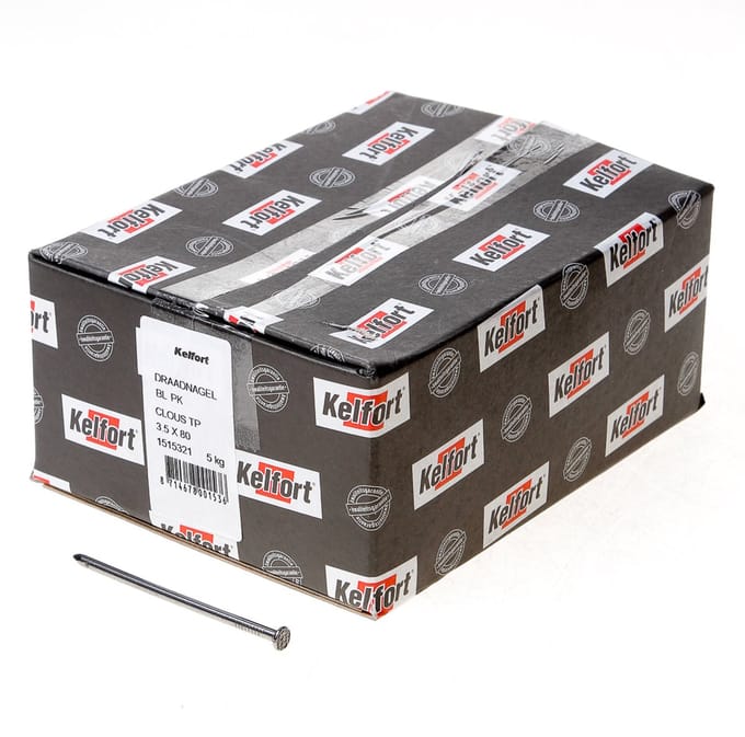 Kelfort draadnagel plat geruite kop blank 3.5 x 80mm 5kg