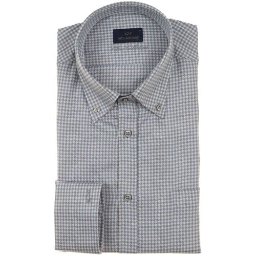 Paul & Shark Overhemd Silver Collection Texture Cotton Shirt Wit-Blauw / male