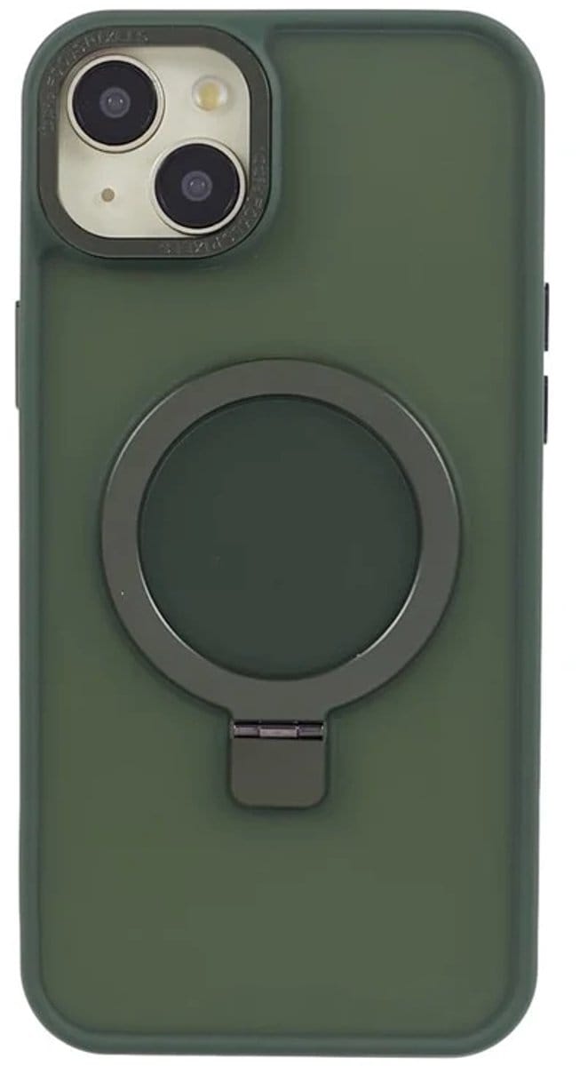 Cityhoesje - iPhone 15 Plus-14 Plus - Magnetic - Ring Holder Kickstand - Protective – Backcase - Groen