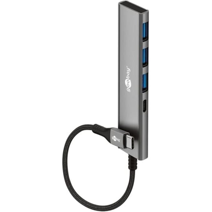 Goobay Slim 4-poorts USB-hub, USB-C naar USB-C/USB-A, 5 Gbit/s, USB-C-stekker > 1 x USB-C-aansluiting (USB 3.2), 3 x USB-A-aansluiting (USB 3.2) - 0,115 m