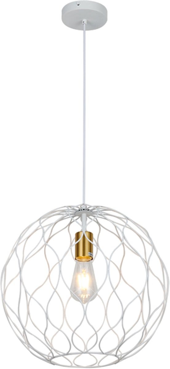 ONDA pendel 1x E27 Ø39cm wit + geborsteld goud