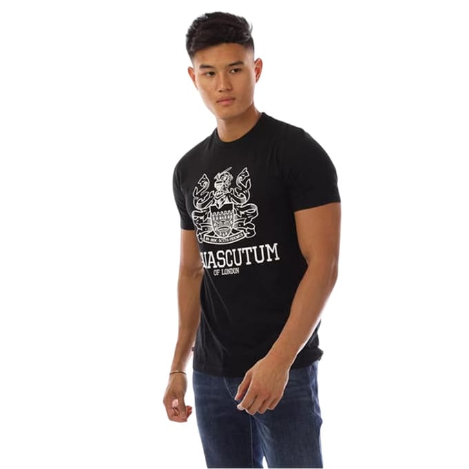Aquascutum Mannen Shield Logo Crew Neck T-Shirt (Zwart/Wit)