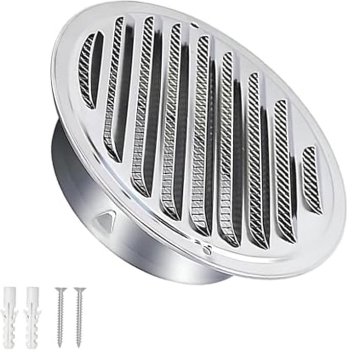 Ventilatierooster 100 mm RVS met Insectengaas voor Keukens en Badkamers