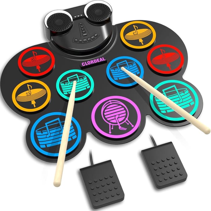 Elektrisch Drumstel - Elektronische Drumset - 9 Siliconen Pads - Ingebouwde Stereoluidsprekers - Draagbaar & Opvouwbaar - Beginners & Kinderen - Cadeautip