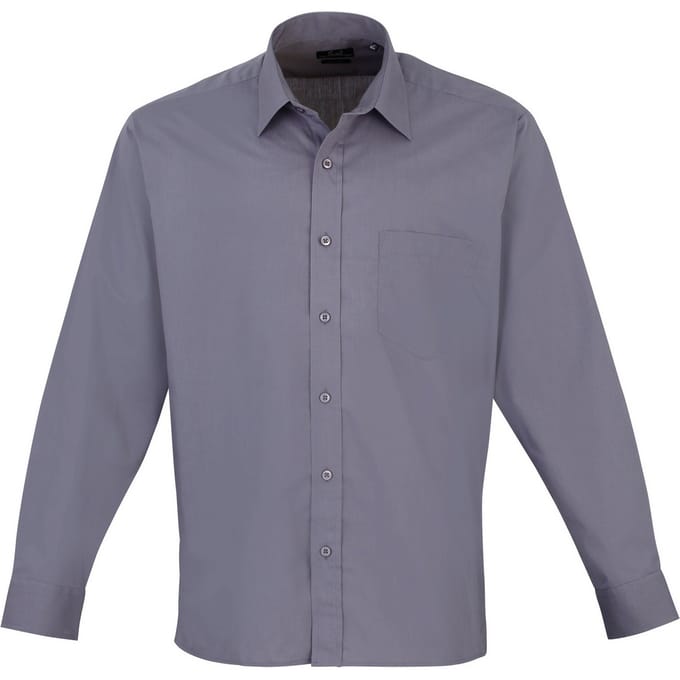 Premier Heren Premier Poplin Formeel Overhemd Met Lange Mouwen (Staal)