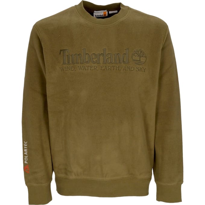 Lineair logo herensweatshirt met ronde hals, donker olijfgroen