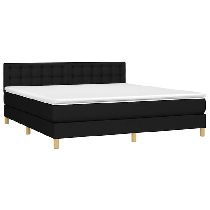 vidaXL - Boxspring - met - matras - en - LED - stof - zwart - 180x200 - cm