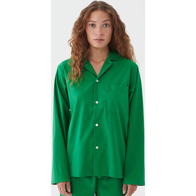 Tekla Unisex Poplin, Pyjamas Shirt Conifer Maat: XXS | Nachtmode Outlet | Unisex | Groen