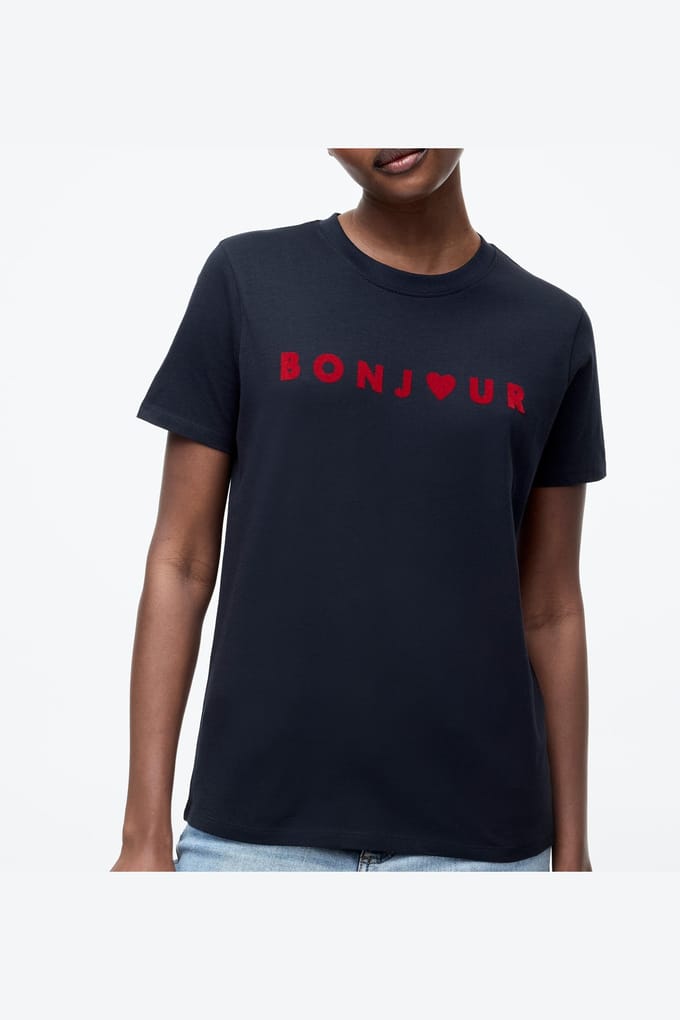 French Connection Bonjour Tee Midnight Blue/red Größe: S | Hemden Outlet | Damen | Blau