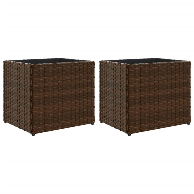 vidaXL - Plantenbakken - 2 - st - 36x30x32 - cm - poly - rattan - bruin