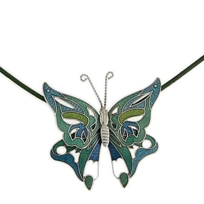 Behave - Ketting - Dames - Emaille Vlinder - Groen - 42 cm (+ 6 cm verlengketting)
