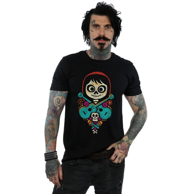 Disney Heren Coco Miguel Gekruiste Gitaren T-Shirt (Zwart)