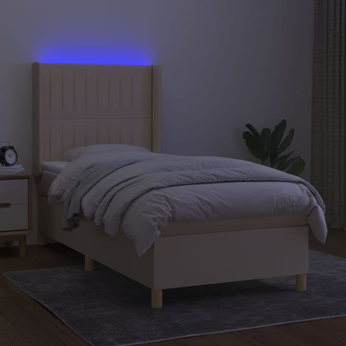 vidaXL - Boxspring - met - matras - en - LED - stof - crèmekleurig - 80x200 - cm