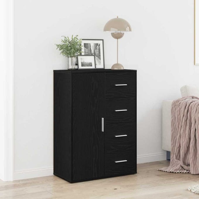 vidaXL - Dressoir - Zwart - Eiken - 60 - x - 31 - x - 84 - cm - Bewerkt - hout