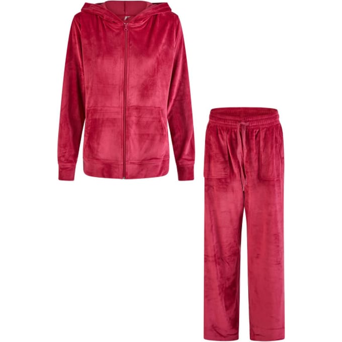 By Louise Dames Huispak Met Rits Velours Effen Rood - Maat M