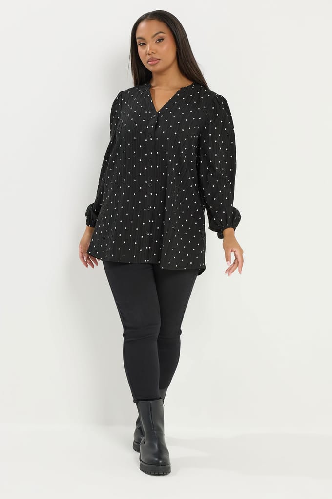 Yours Zwarte Blouse Met Stippen En Inkeping In De Hals Size 42