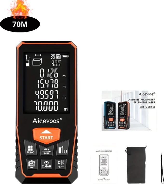 Bovista Laserafstandsmeter - Laser - Afstandsmeter - Afstandmeter - Rangefinder - Digitale Meetlint - Precisiegereedschap - 70 Meter