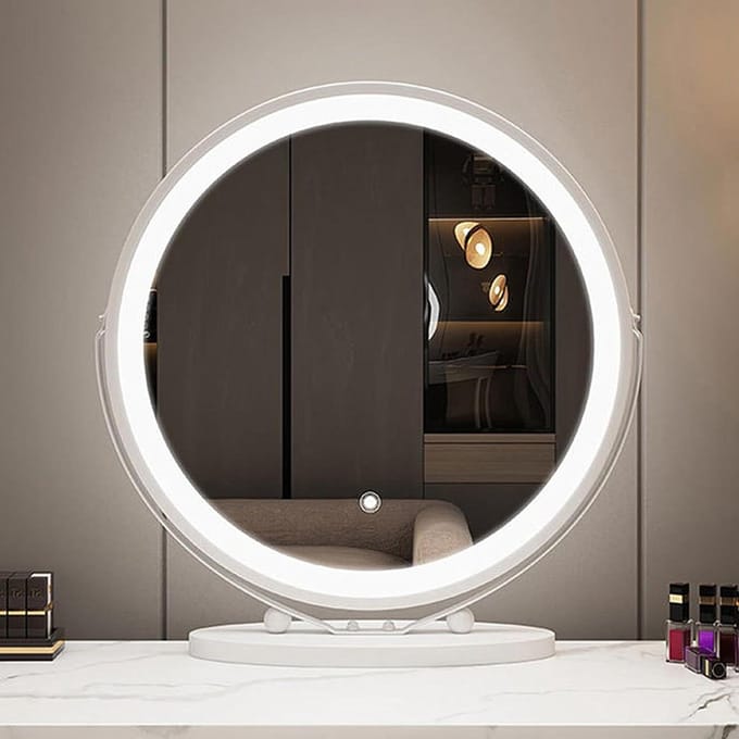 Make-up spiegel - Verlichte spiegel - Schoonheidsroutine - 360 graden draaibaar - 34 x 30 cm - Wit