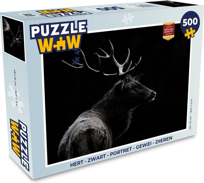 Puzzel Hert - Zwart - Portret - Gewei - Dieren - Legpuzzel - Puzzel 500 stukjes