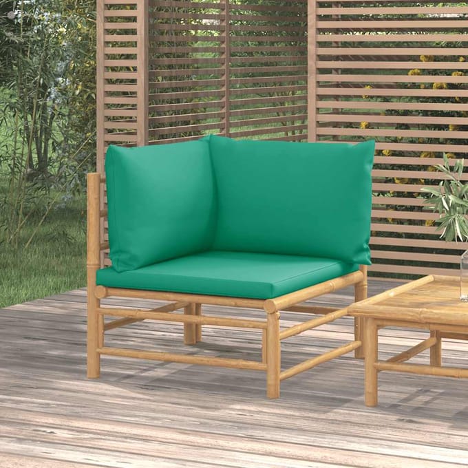 vidaXL - Tuinhoekbank - met - kussens - bamboe - groen