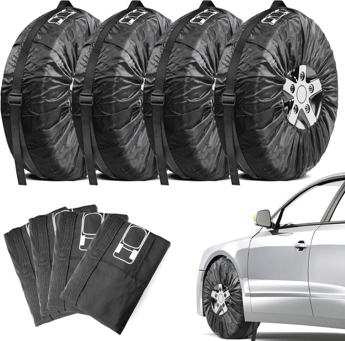 Tyre Covers Set van 4 voor Opberging en Transport - Zwart, 46-55 cm