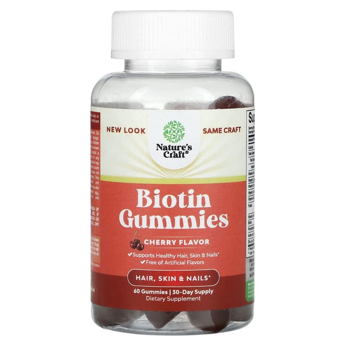 Nature's Craft, gommes à la biotine, saveur cerise, 60 gommes