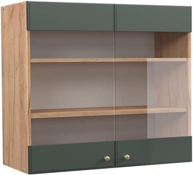 Hangglaskast Keuken Modulair 80 cm Groen-Goud Landhuisstijl