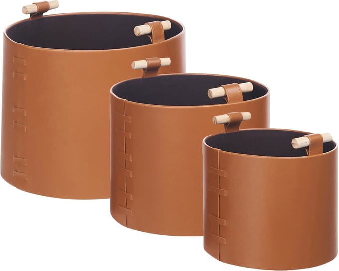 ARAM - Opbergmanden set van 3 - Bruin - Kunstleer