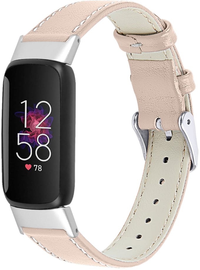 Strap-it Modern leren bandje met gespsluiting - geschikt voor Fitbit Luxe (beige-roze)
