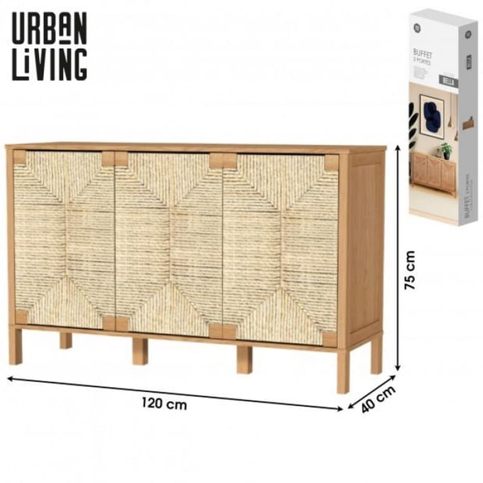 "BELLA" DRESSOIR MET 3 DEUREN, MET TOUW, 120X40XH75CM