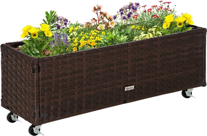Outsunny verhoogde plantenbak - met wielen - bruin
