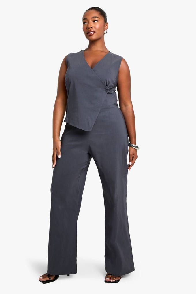 boohoo Dames plus bengaline gilet jumpsuit | Charcoal | Maat: 26