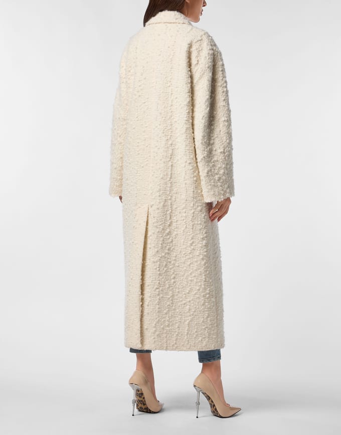 Boucle dubbel geruite lange jas