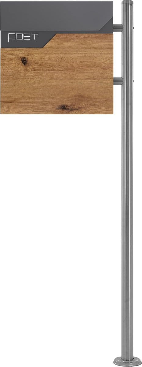 Brievenbus 37x36,5x11 cm antraciet/houtlook staal ML-Design