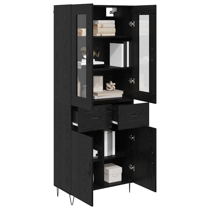 vidaXL - Highboard - Zwart - Eiken - 69,5 - x - 34 - x - 90 - cm - Bewerkt - hout