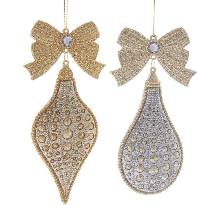 Gold/Silver Glitter Finial/Drop With Bow 17,3 cm ASS kerstbal kerst...