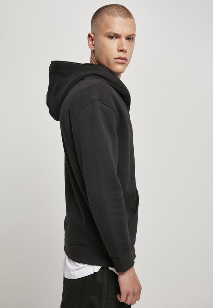 Urban Classics - Organic Full Vest met capuchon - L - Zwart