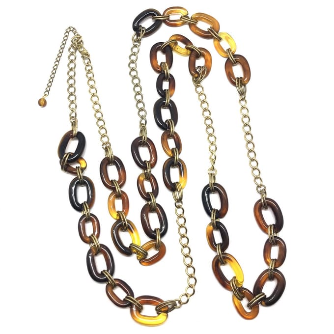 Behave - Schakelketting bruin met goudkleur - Mode ketting 120 cm