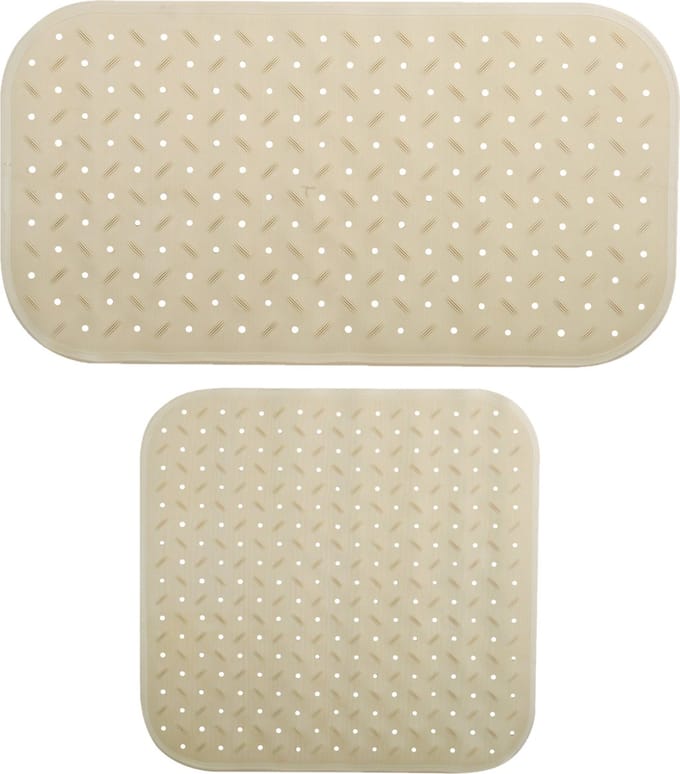 MSV Douche/bad anti-slip matten set badkamer - rubber - 2x stuks - beige - 2 formaten