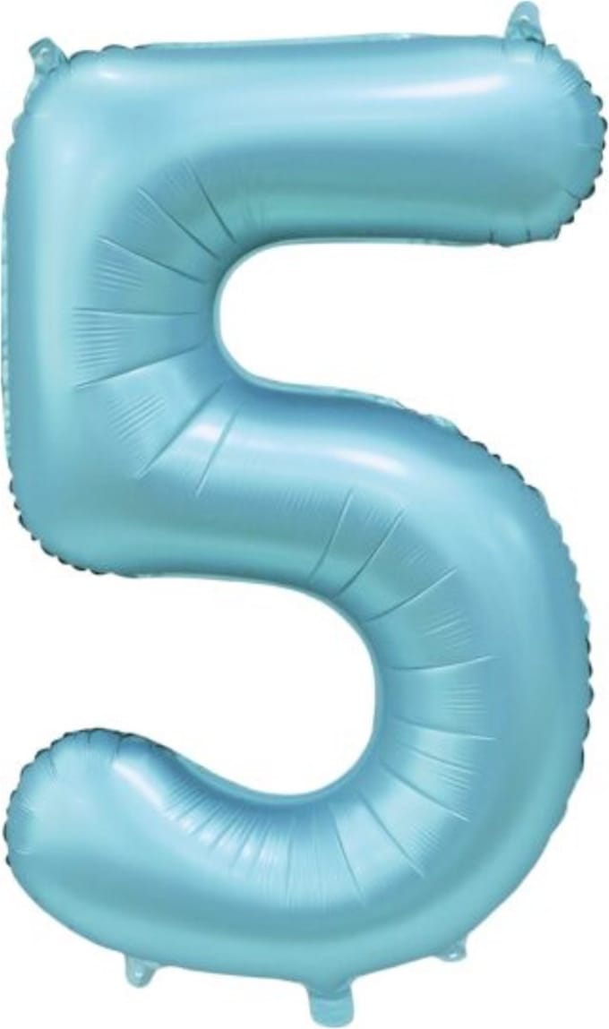 Folie Ballon Cijfer 5 Satin licht blauw XL 86 cm