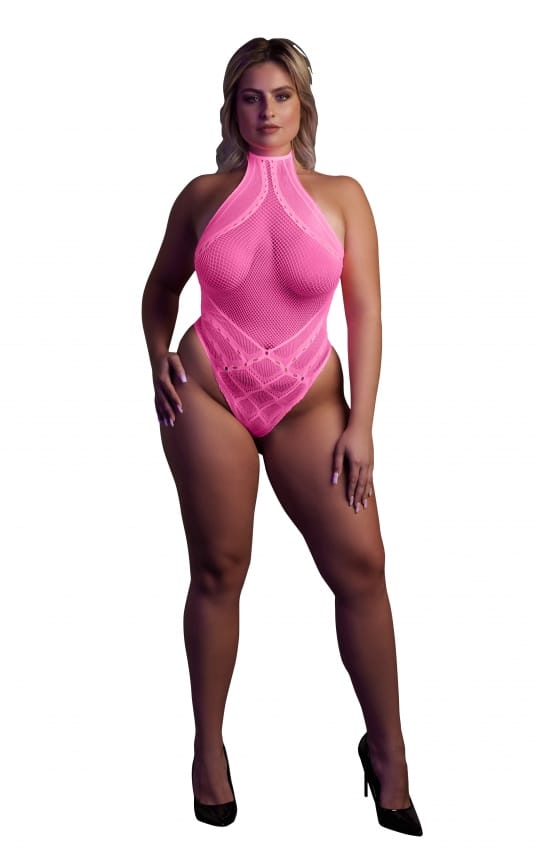 Glow in the Dark Body met halterhals - Roze