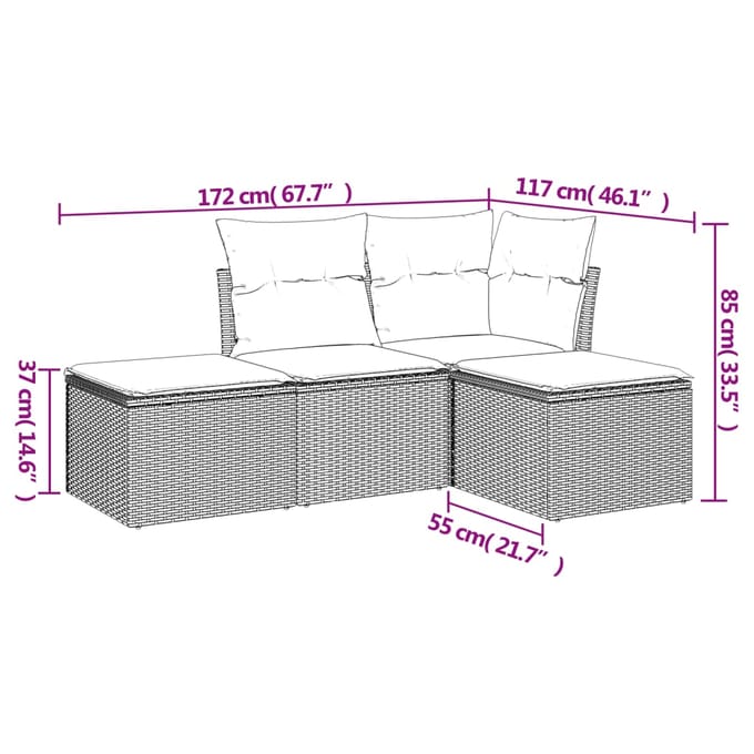 vidaXL - 4-delige - Loungeset - met - kussens - poly - rattan - zwart