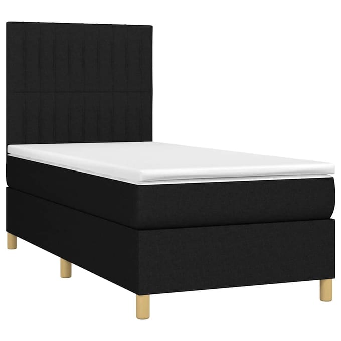 vidaXL - Boxspring - met - matras - en - LED - stof - zwart - 90x200 - cm