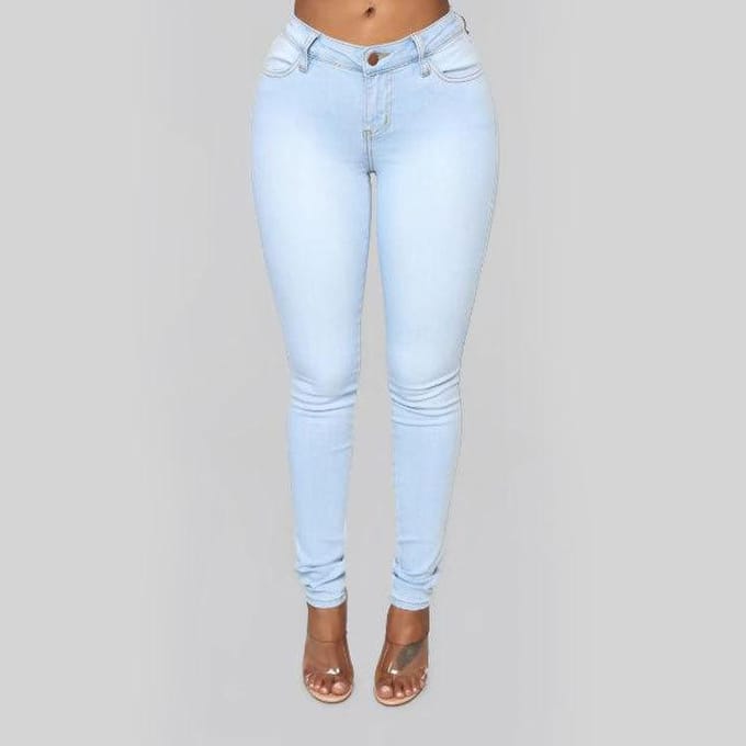 Pantalon crayon en Denim extensible taille haute pour femmes, mode d'été 3XL bleu clair