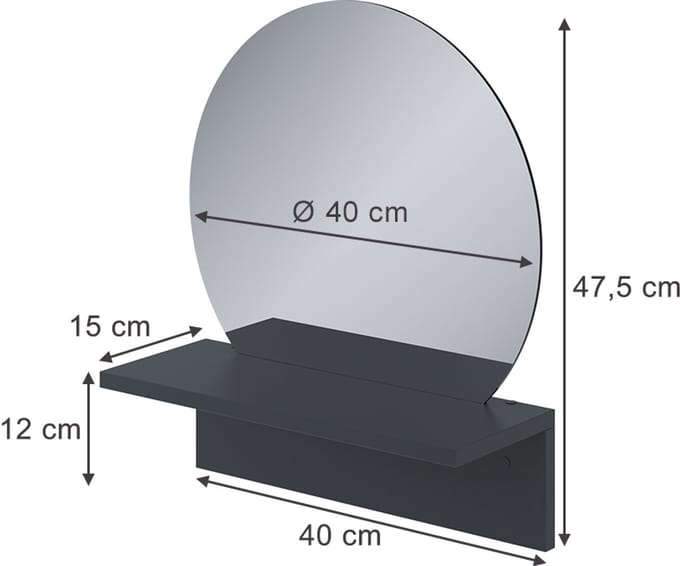 Vicco Elyra Badkamerspiegel – 40 x 47.5 cm met plank Zwart