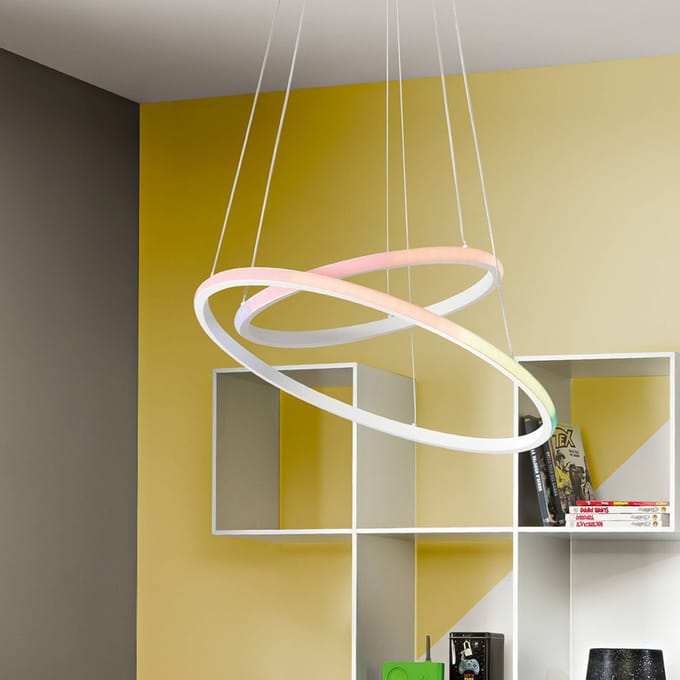 Luce Ambiente Design LED hanglamp Axis, Ø 60/40 cm, wit, metaal, CCT, RGB