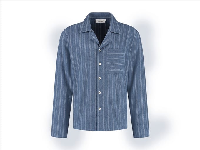 Yumeko pyjamashirt heren flanel denim blauw/wit stripe m